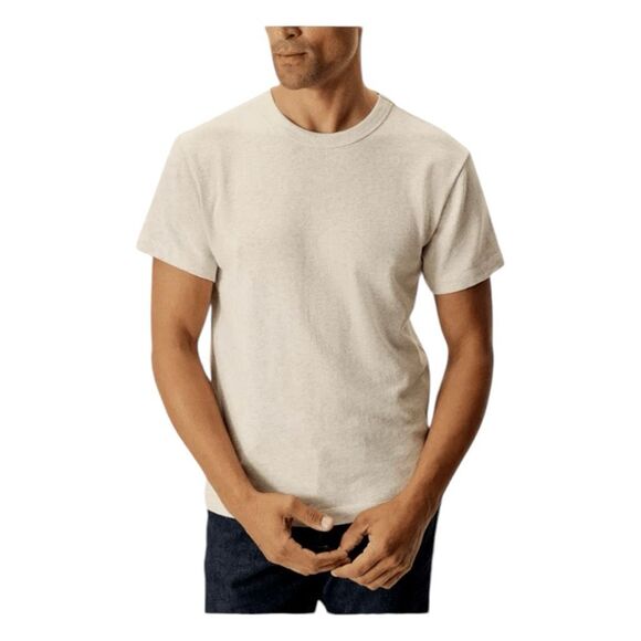 Buck Mason Tee Heather Oat Field-Spec Cotton Heavy Crewneck Short Sleeve L - Picture 1 of 8